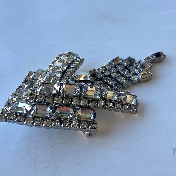 Kramer Chevron Ornate Rhinestones Brooch with Dangles - Picture 3 of 9